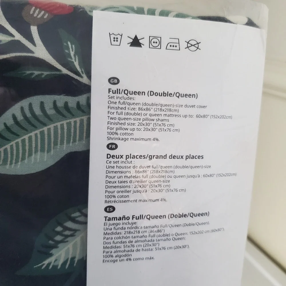 IKEA Sammetsblad QUEEN Full Duvet Cover w Pillowcases SET Black Floral Scandi